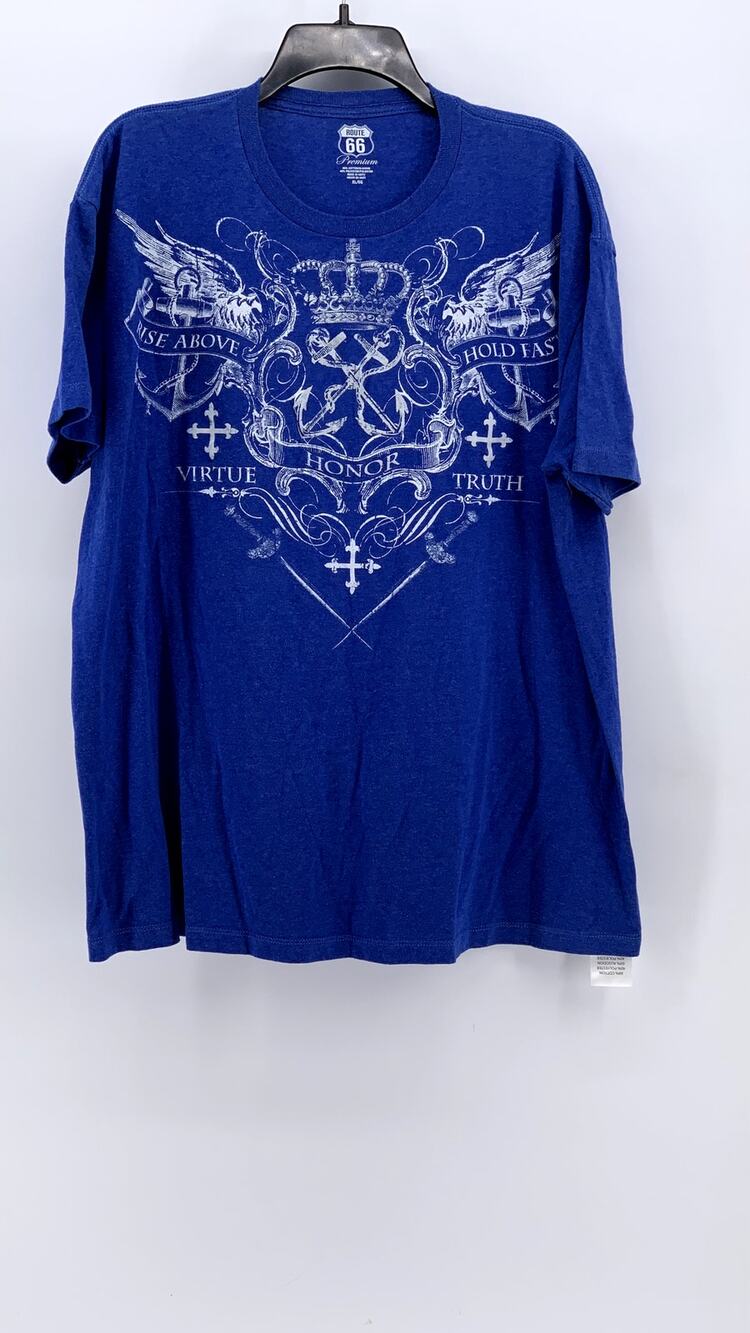 ROUTE 66 Men's Blue Y2K Printed Crewneck Short Sleeve T-Shirt SZ XL